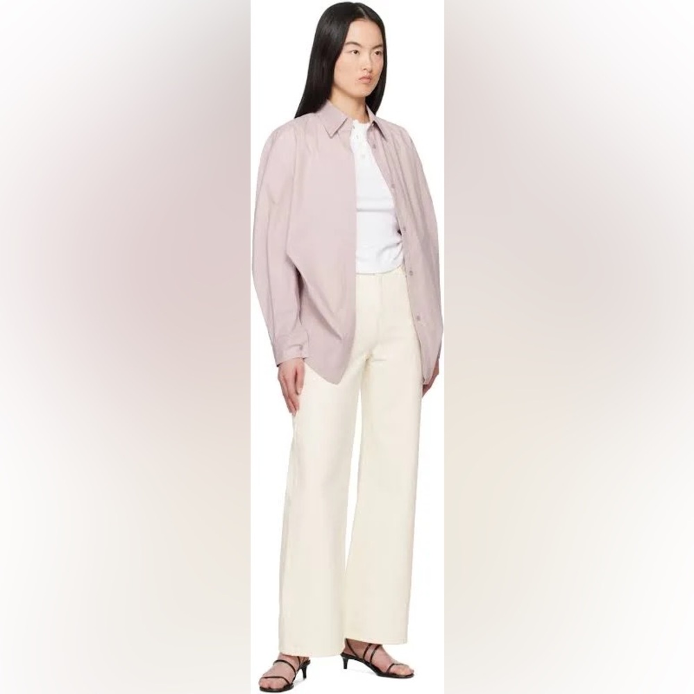 Levi's Wide Leg Pants in Cream with Light Pink Shirt